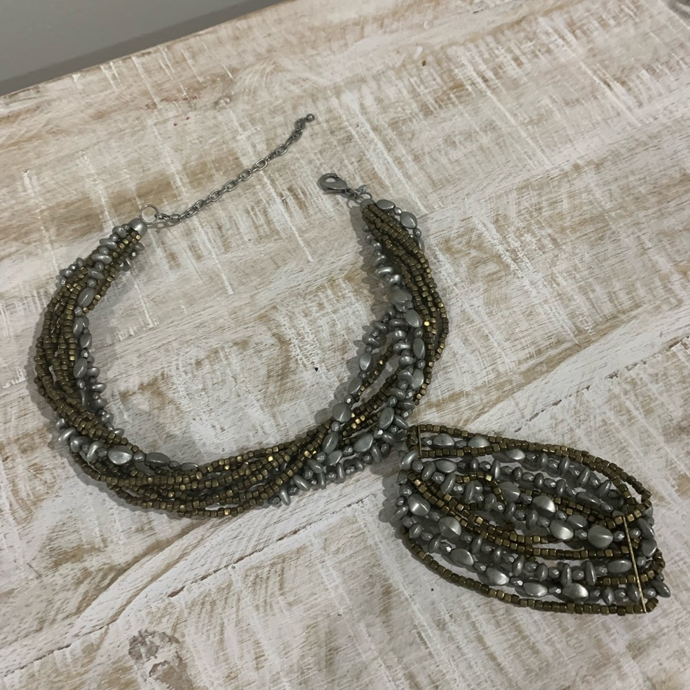 Premier Designs multi strand gold and silver metallic set